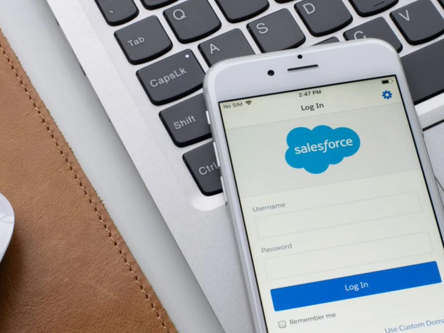 Portland, OR, USA - Feb 11, 2021: The Salesforce app login page is seen on an iPhone. Salesforce.com, Inc. is an American cloud-based software company that primarily provides CRM service thumbnail
